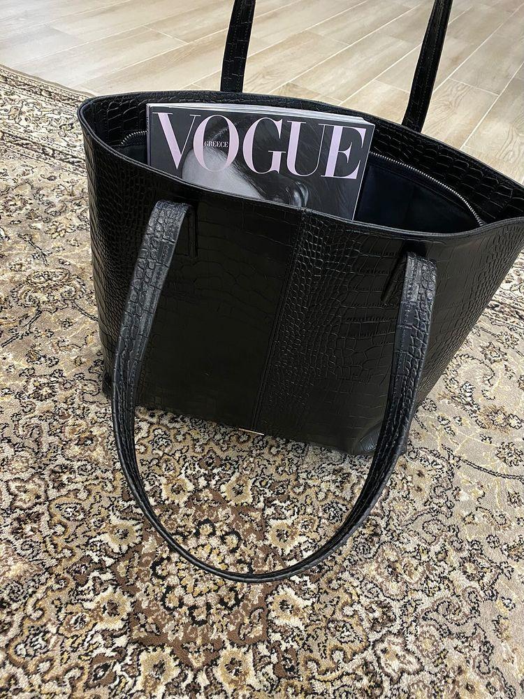NELLY TOTEBAG (black croco genuine leather)
