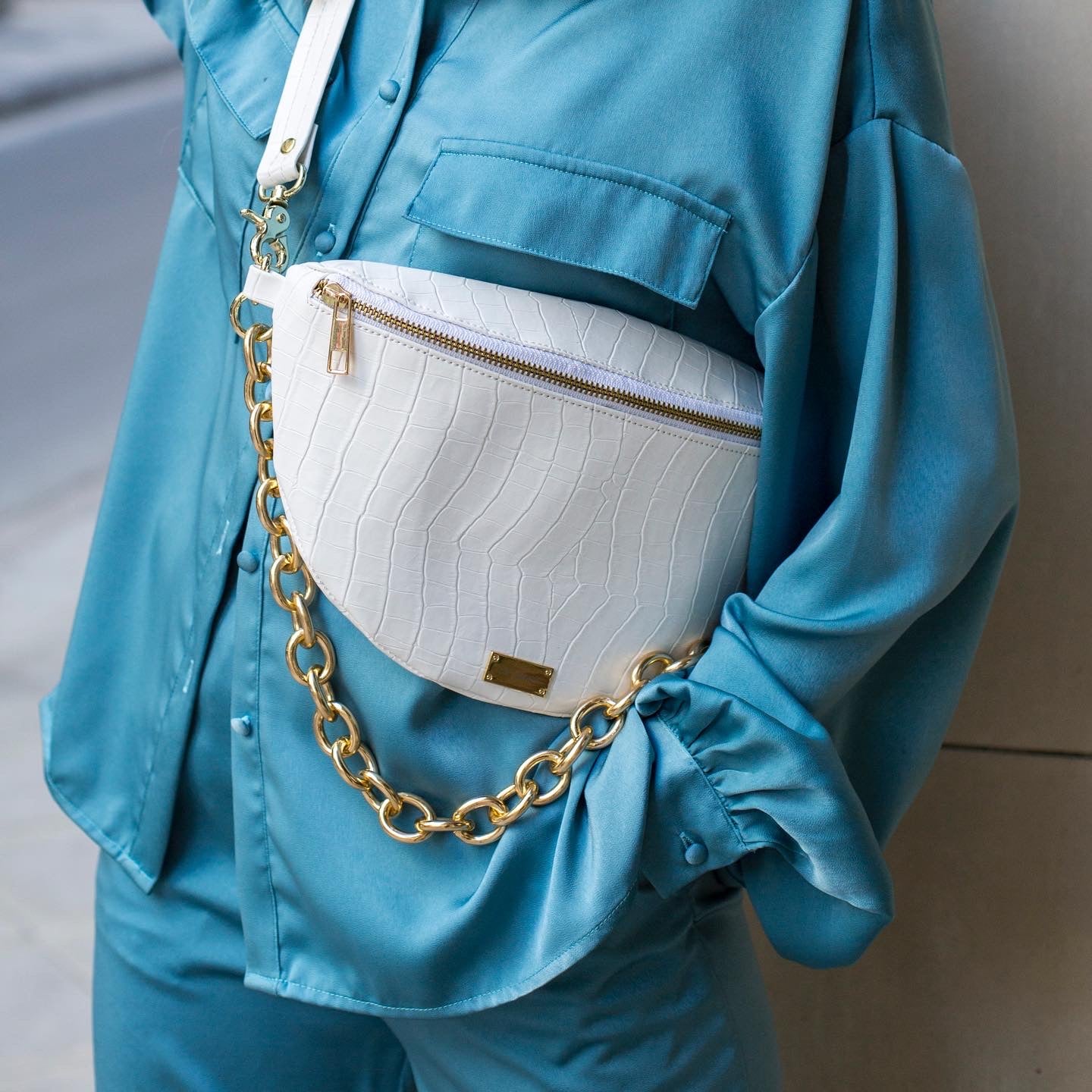 LILLY BELTBAG (white croco genuine leather)
