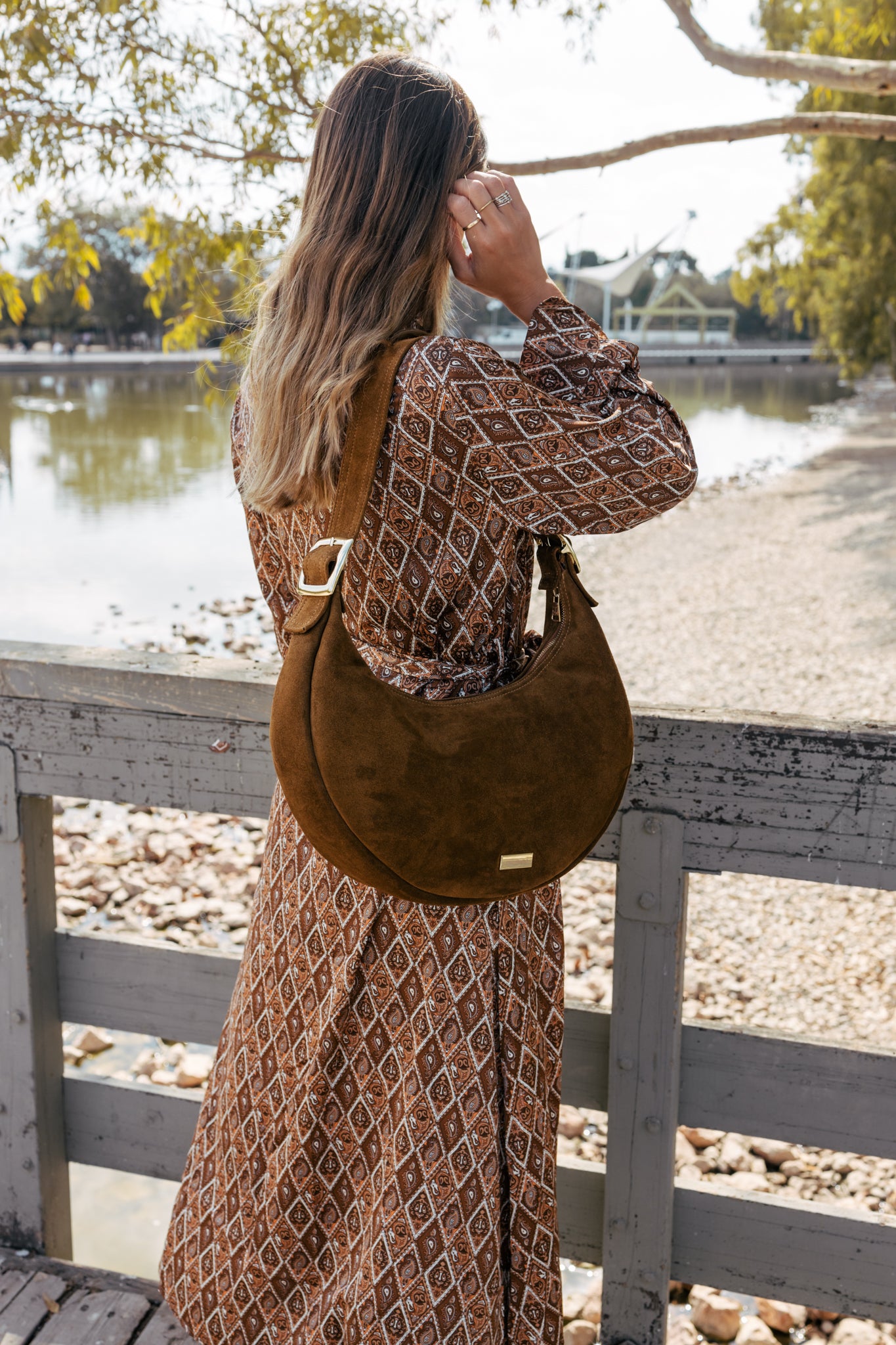 BIG HALFMOON (camel suede genuine leather)