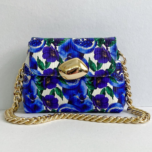 MAYA MINIBAG (blue flowers genuine leather)