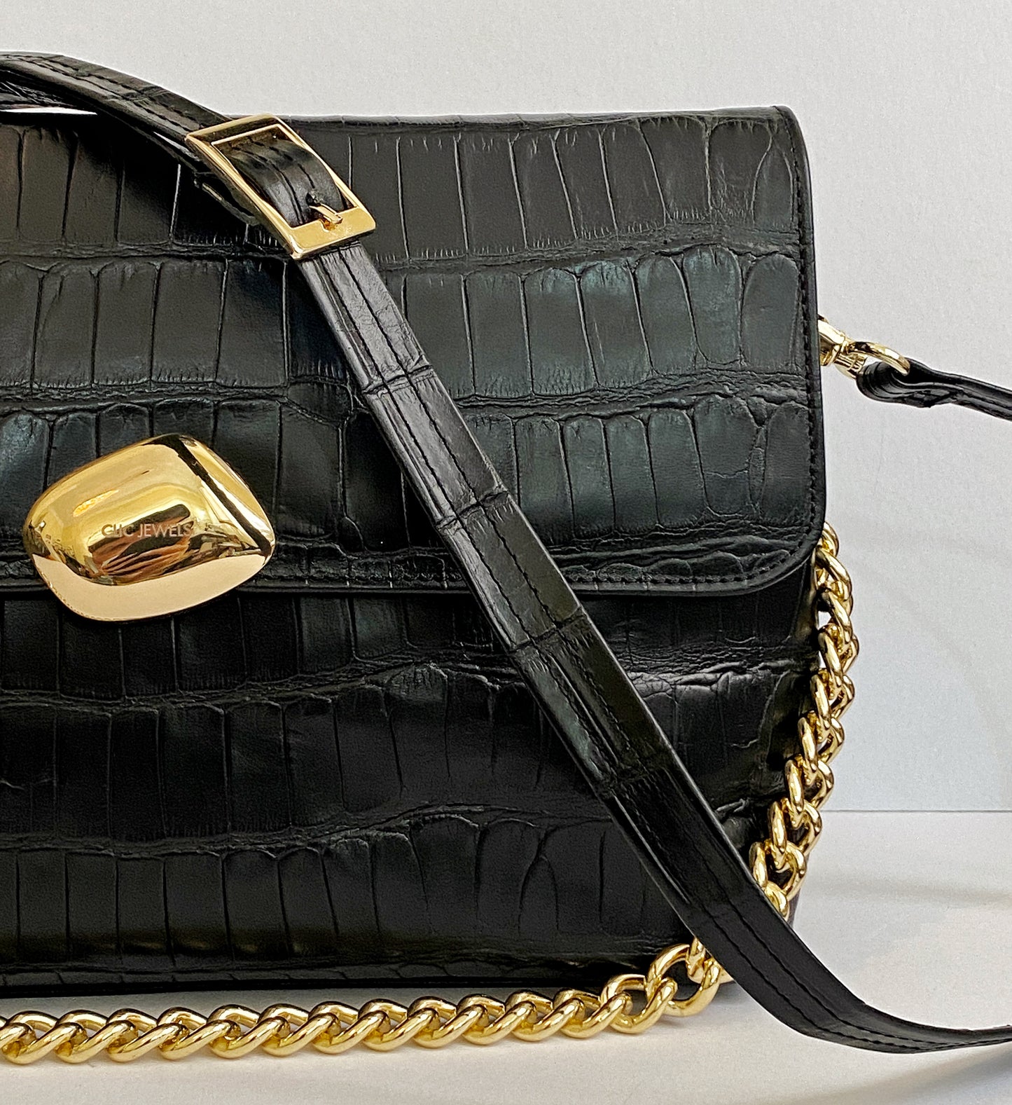 CIARA LARGE (black croco genuine leather)