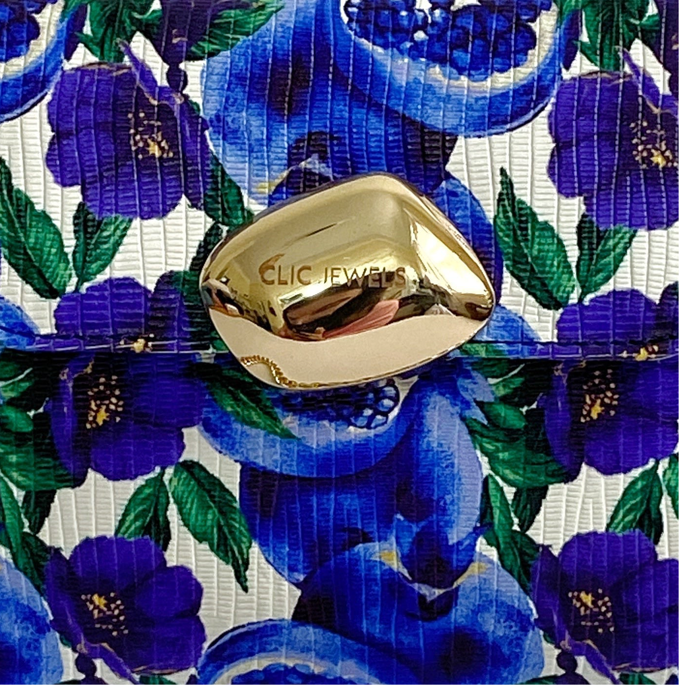 DONNA MEDIUM (blue flowers genuine leather)