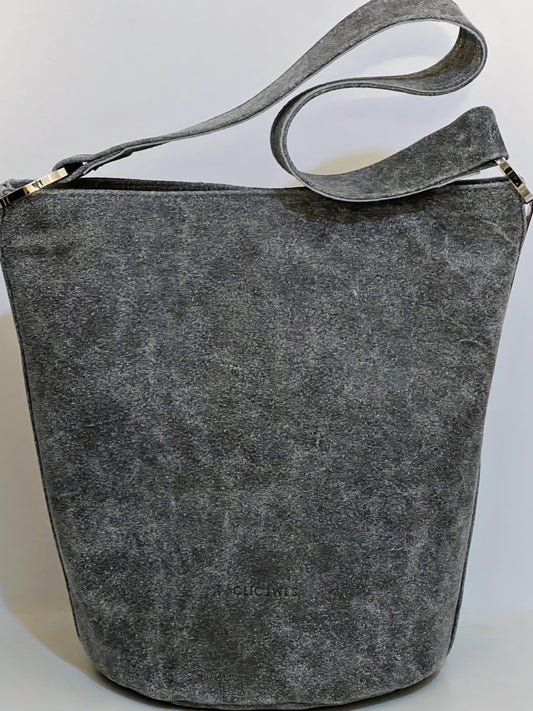 SANDRA BUCKETBAG (grey denim-like genuine leather)