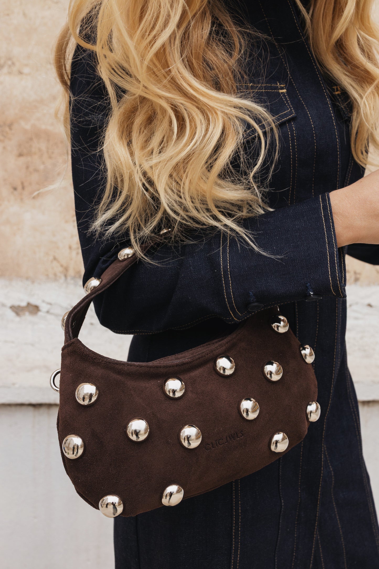 CANDY MINI STUDS (brown suede genuine leather)