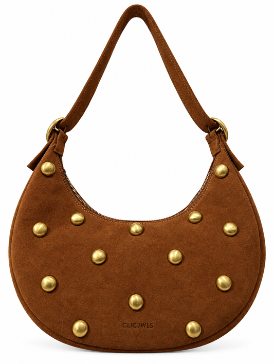 STUDS BIG HALFMOON (camel suede genuine leather)