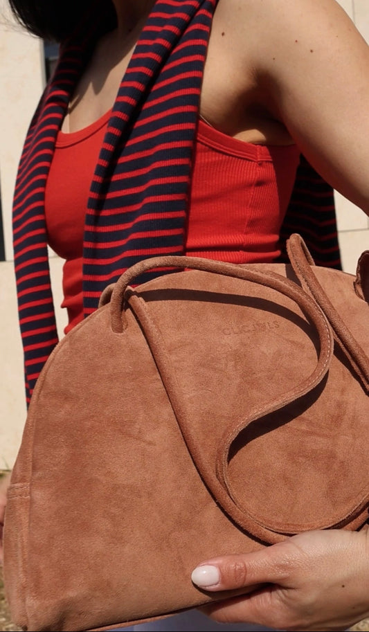 BELLA BOWLING BAG (pecan brown suede genuine leather)