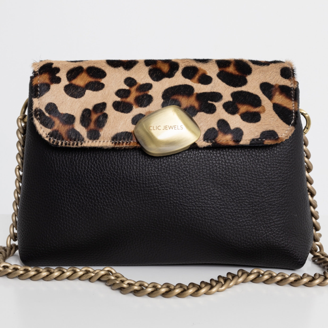 DONNA MEDIUM (animal print ponyskin/black dolaro genuine leather)