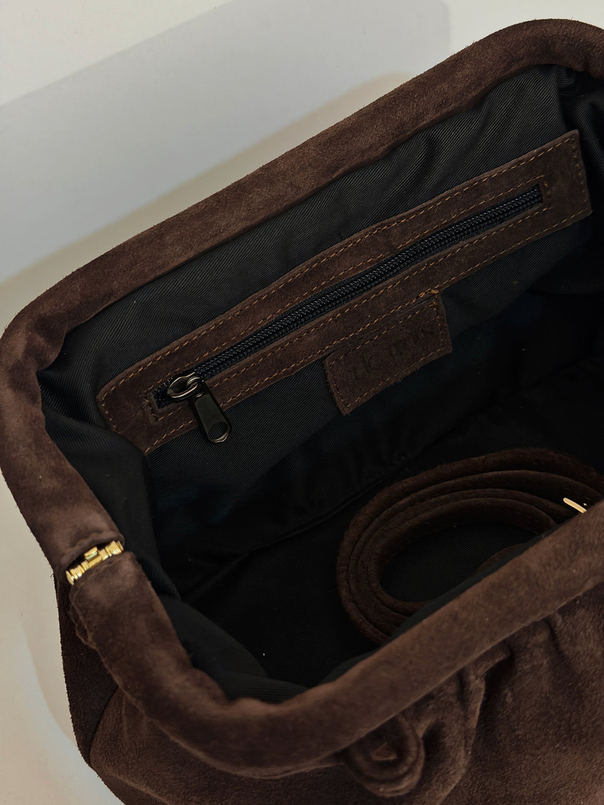 PUFF CLUTCH BIG (brown suede genuine leather)