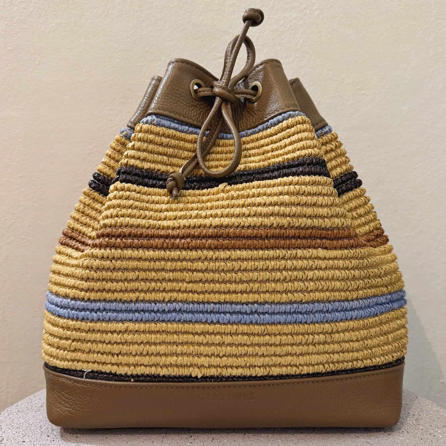 ZOE BACKPACK/BUCKETBAG (dark brown genuine leather/3 colors raffia)
