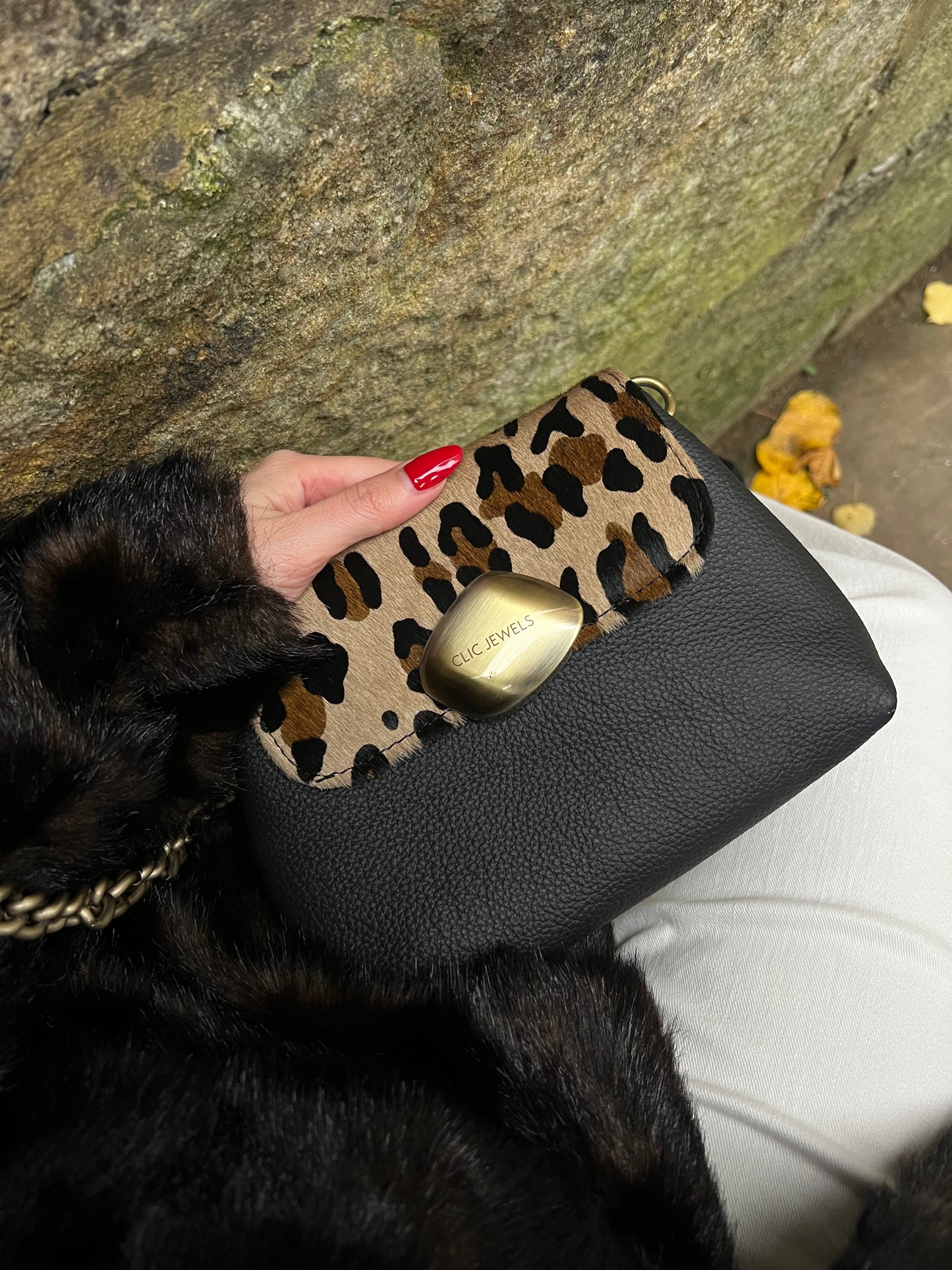 MAYA MINIBAG (animal print ponyskin/black dolaro genuine leather)