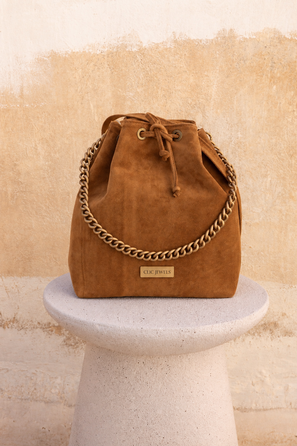 ZOE BACKPACK/BUCKETBAG (camel suede genuine leather)