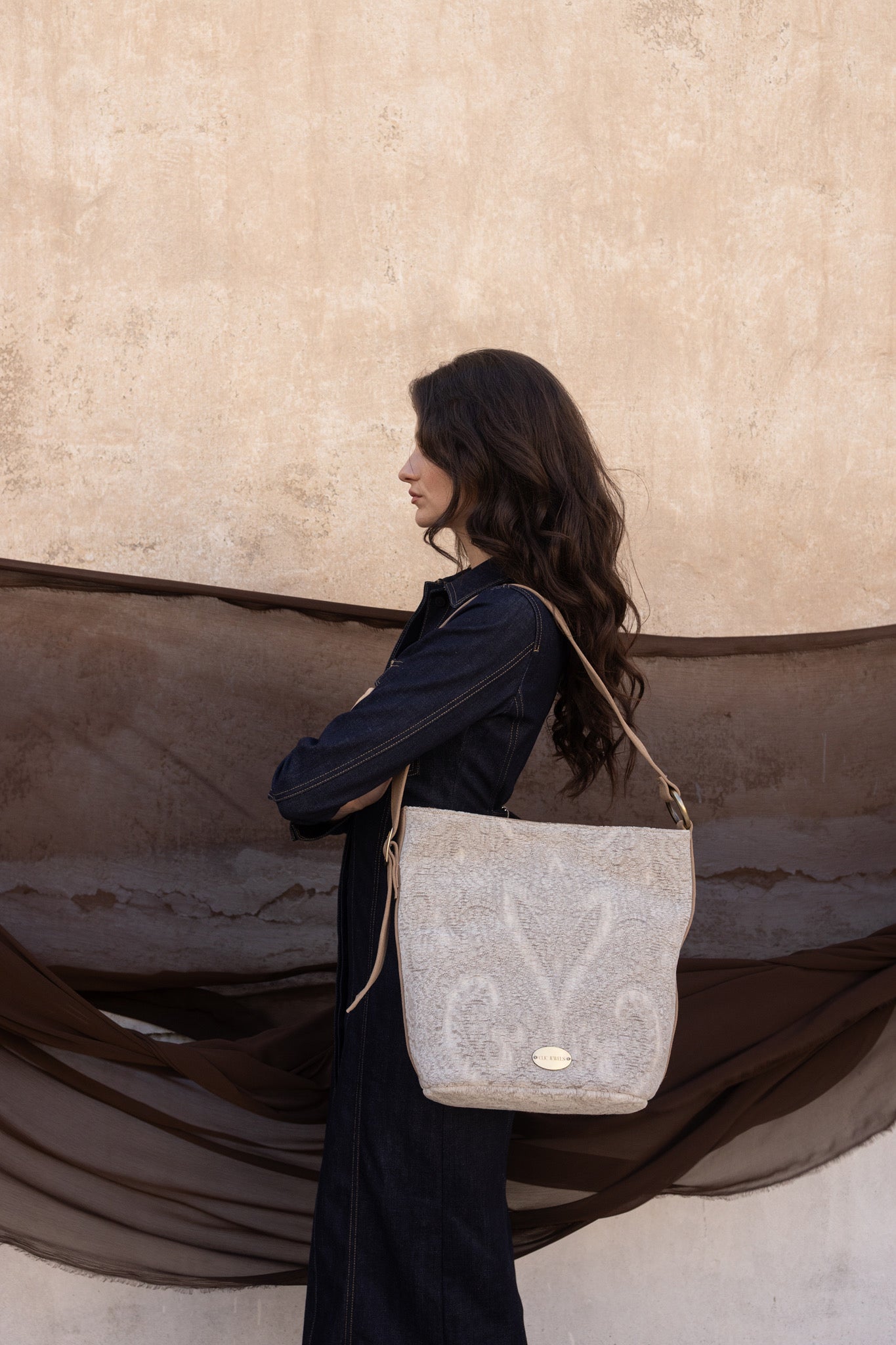 SANDRA BUCKETBAG (boho fabric details genuine leather)