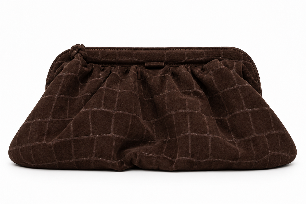 PUFF CLUTCH (brown croco suede genuine leather)