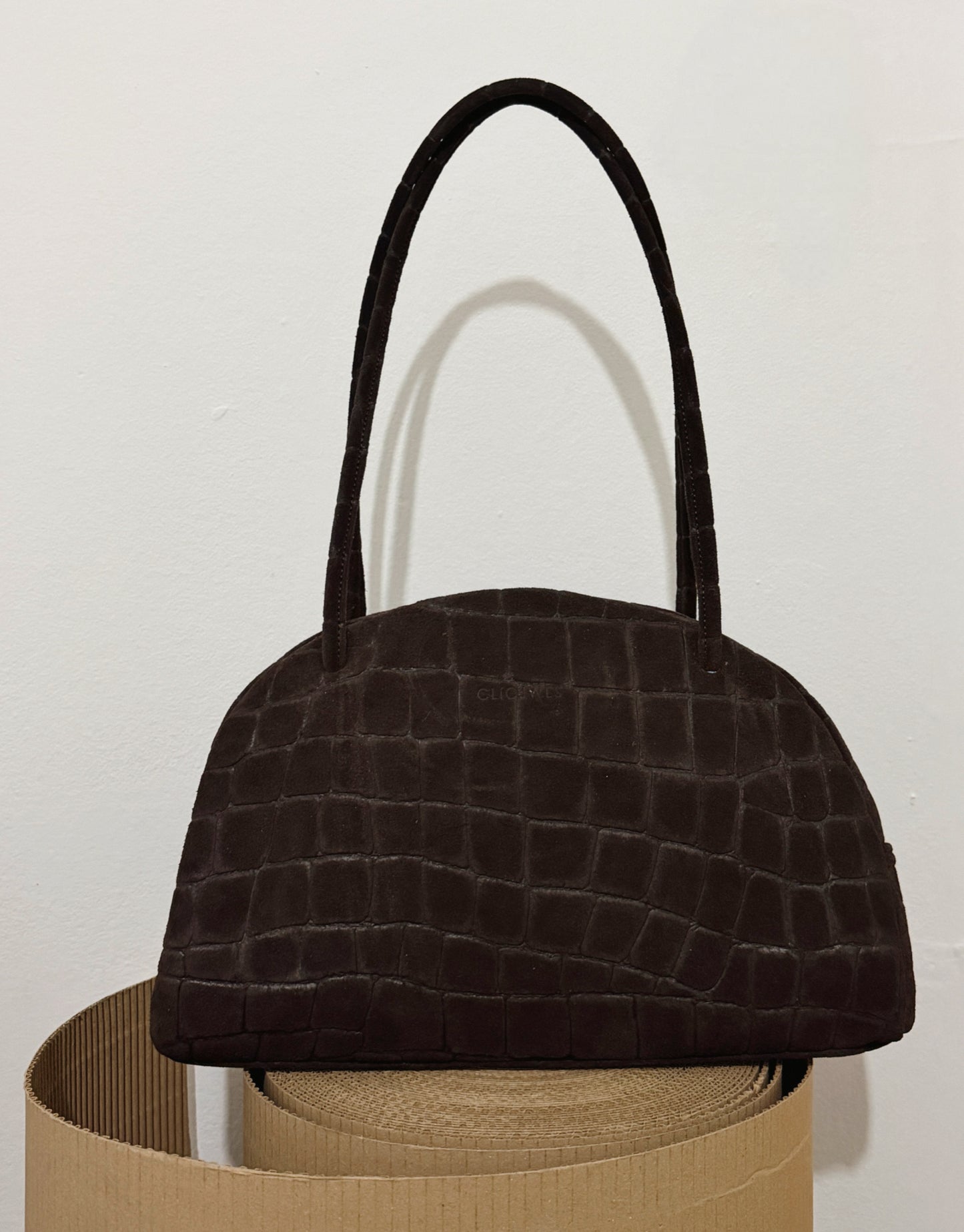 BELLA BOWLING BAG (brown croco genuine leather)-Web Exclusive