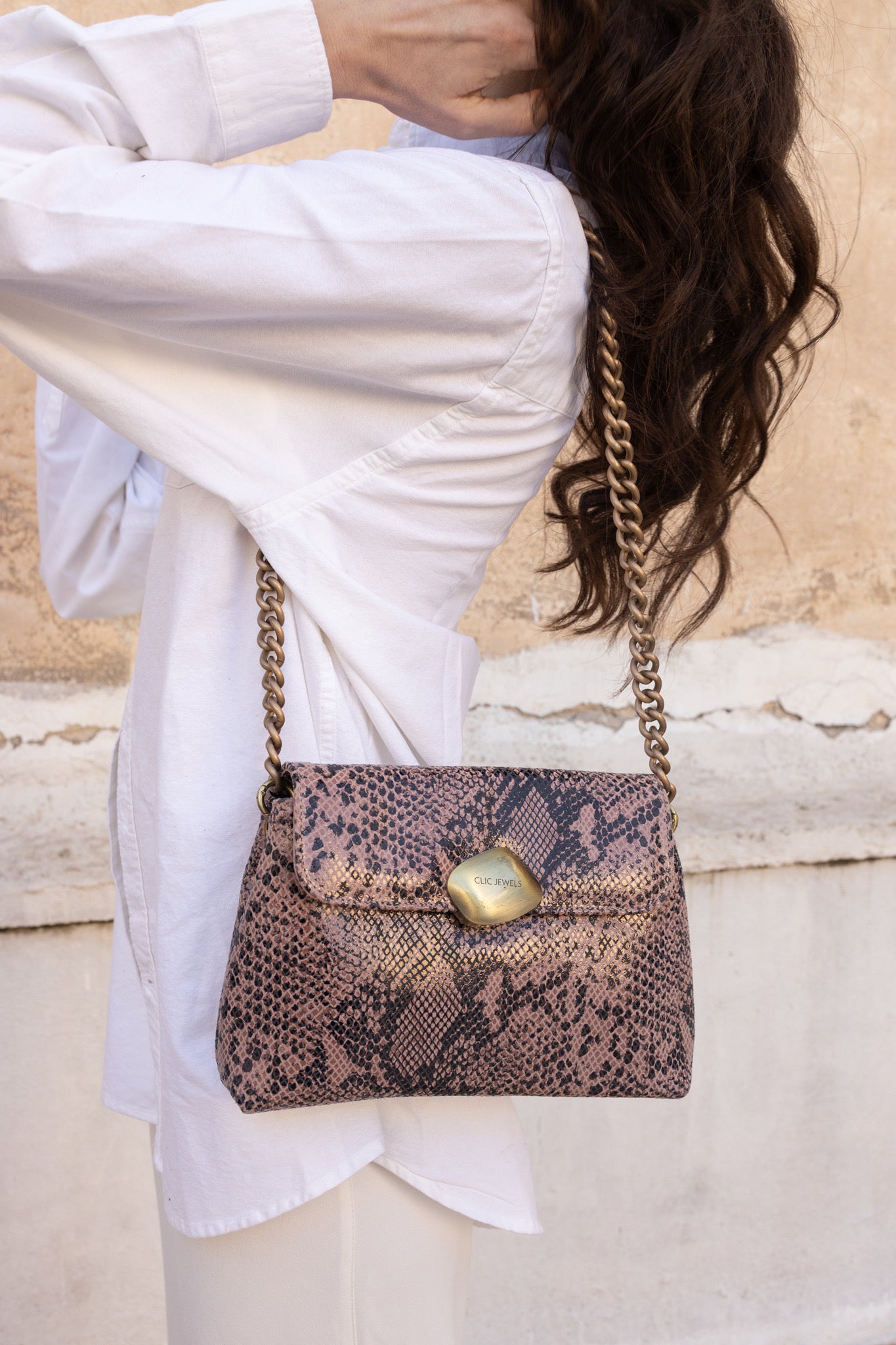 DONNA MEDIUM (pecan brown python genuine leather