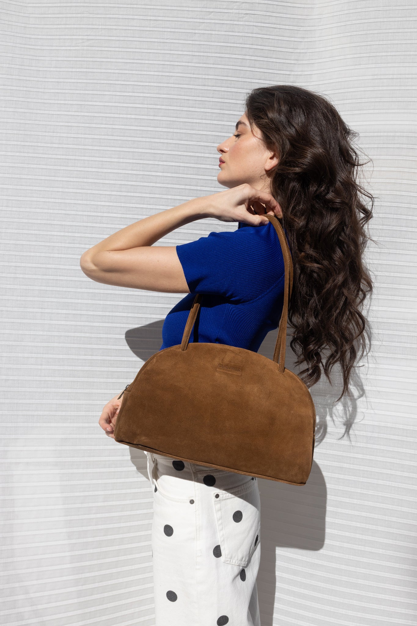 BELLA BOWLING BAG (camel suede genuine leather)