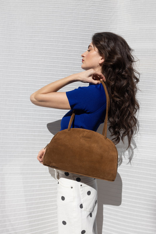 BELLA BOWLING BAG (camel suede genuine leather)