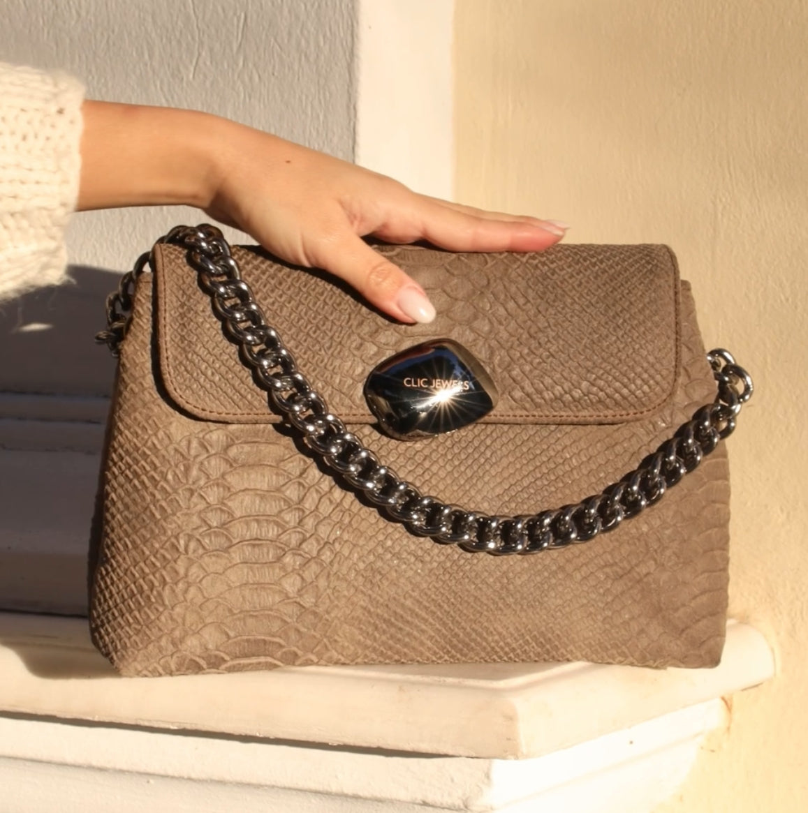 CIARA LARGE (elephant grey Python print genuine leather)