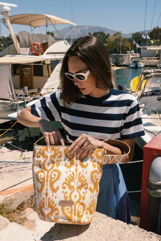 SANDRA BUCKETBAG (mustard yellow boho fabric)
