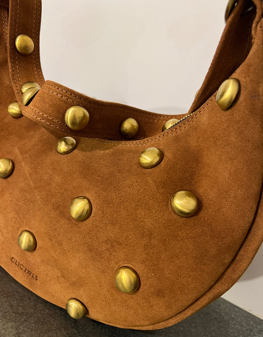 STUDS BIG HALFMOON (camel suede genuine leather)