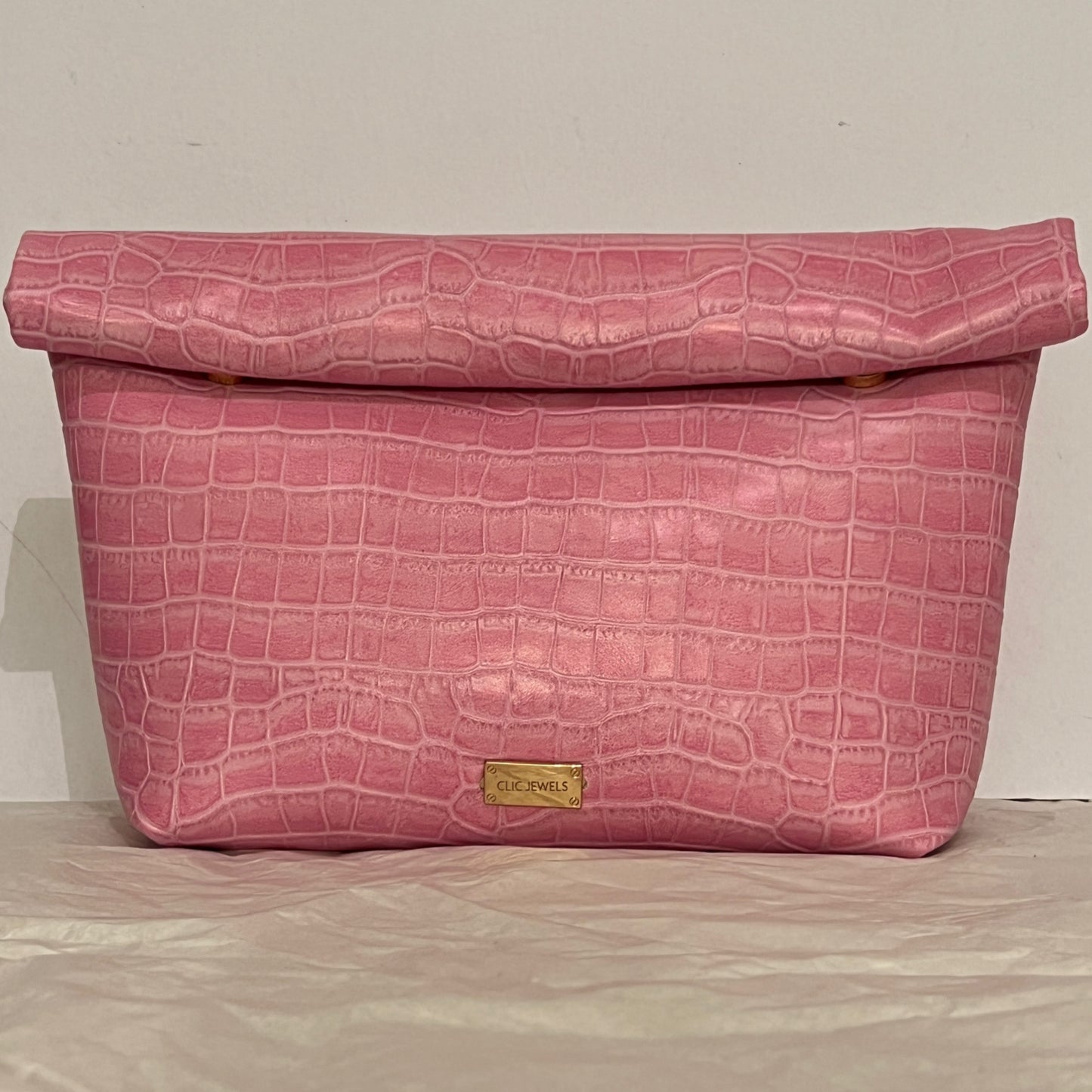 Lunchbag (pink croco genuine leather)