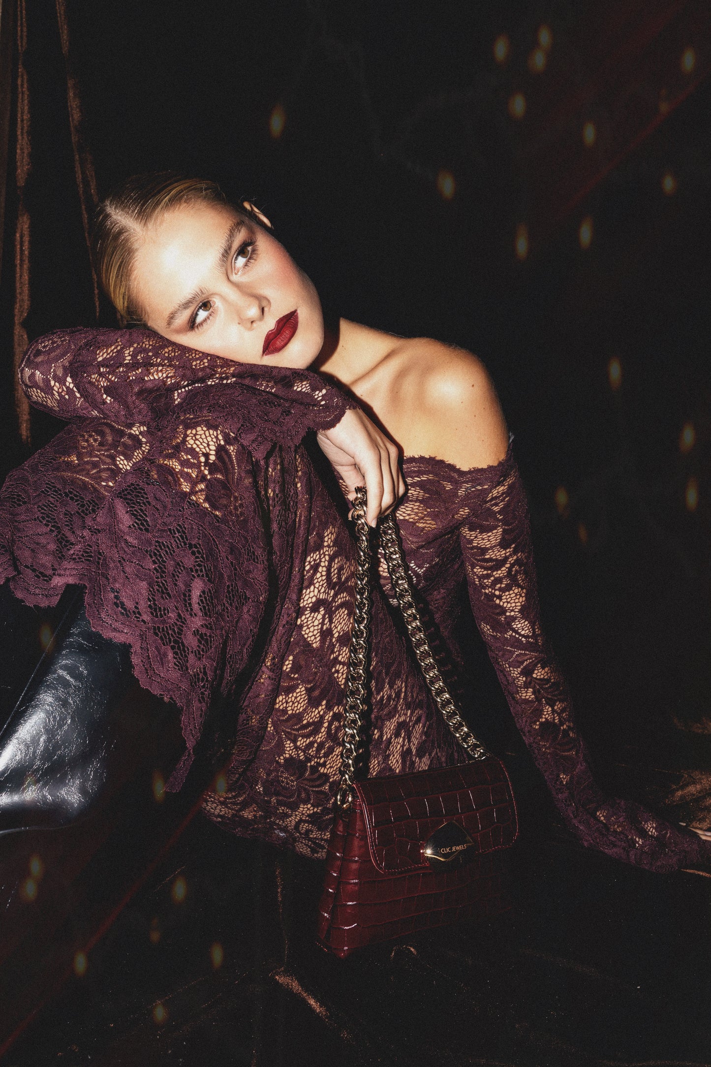 MAYA MINIBAG (bordeaux croco genuine leather)