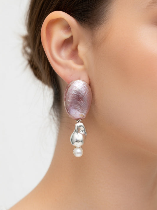 LILAC SHELLS WITH WHITE PEARL EARRINGS (ζευγάρι)