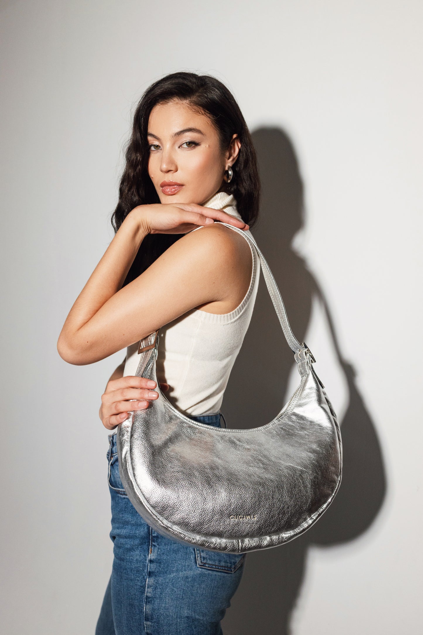 BIG HALFMOON (silver smooth genuine leather)