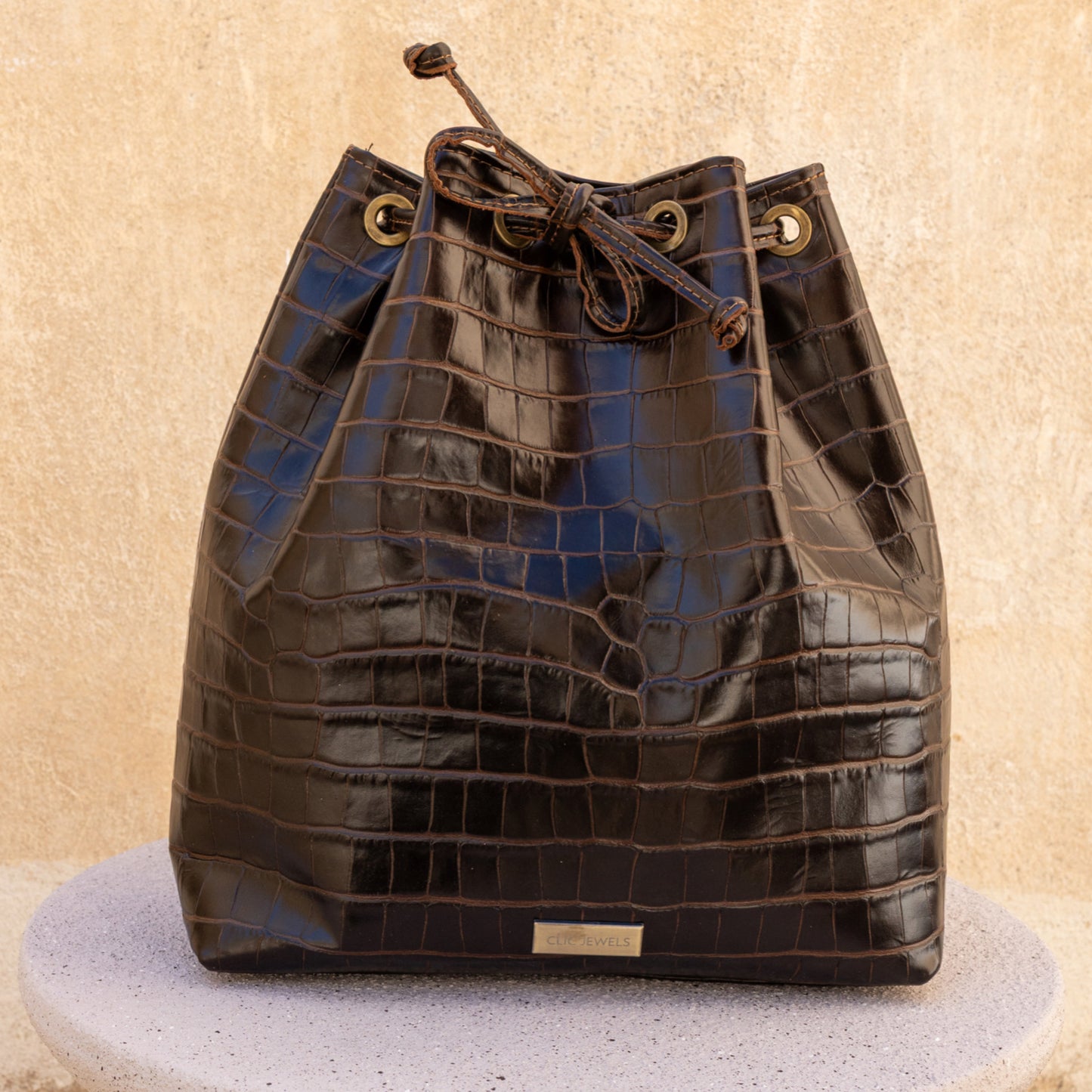 ZOE BACKPACK/BUCKETBAG (dark brown croco genuine leather)