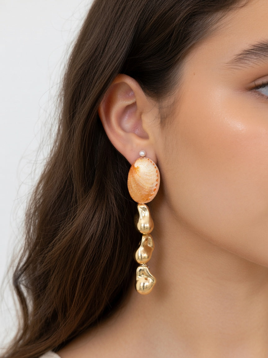 ORANGE SHELL & YELLOW PEARLS EARRINGS (ζευγάρι)