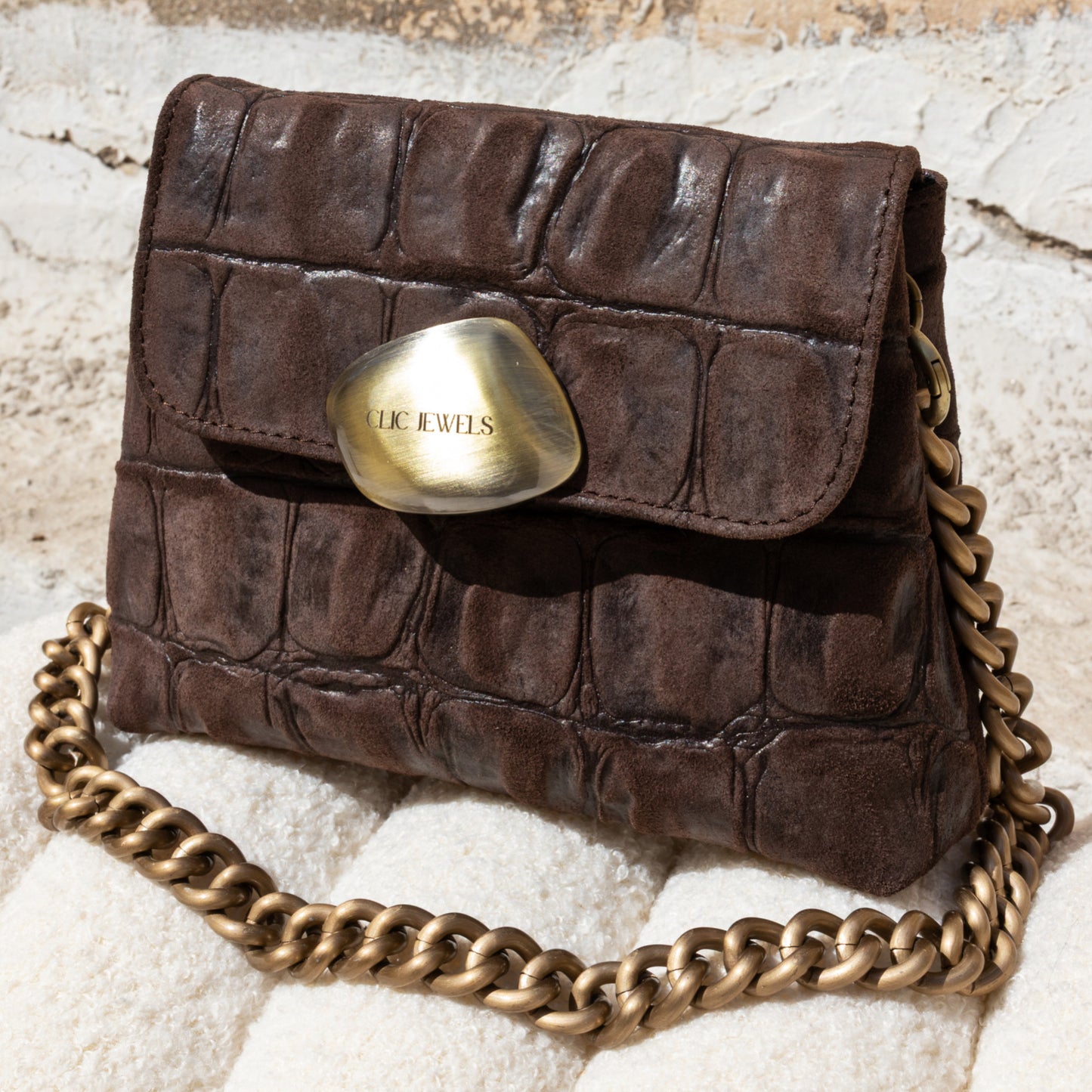 MAYA MINIBAG (dark brown suede croco embossed genuine leather)