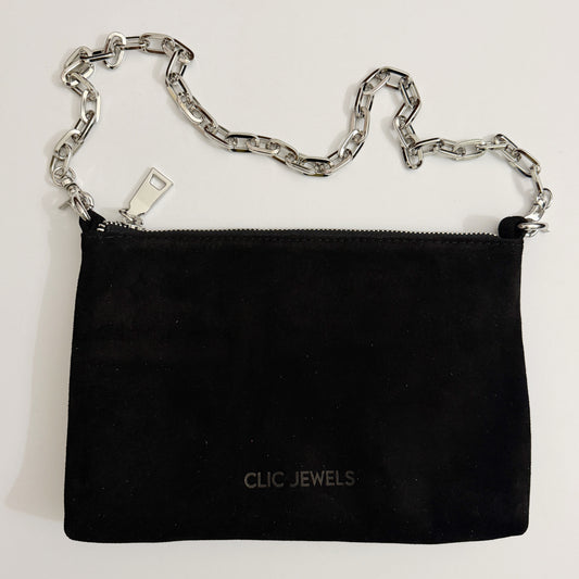 ZIPPER CLUTCH (black suede genuine leather)