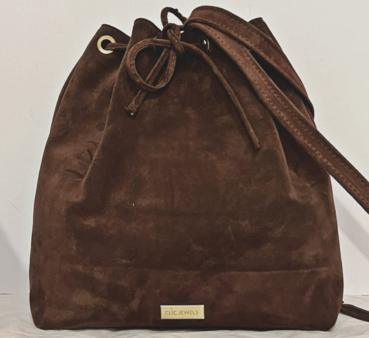 Bucketbag/backpack (brown suede genuine leather)