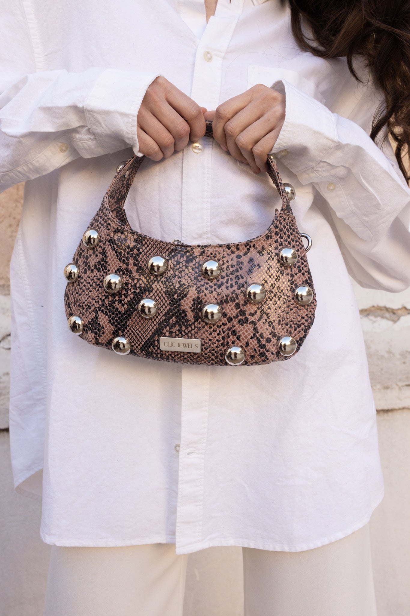 CANDY MINI STUDS (pecan brown Python Genuine leather)