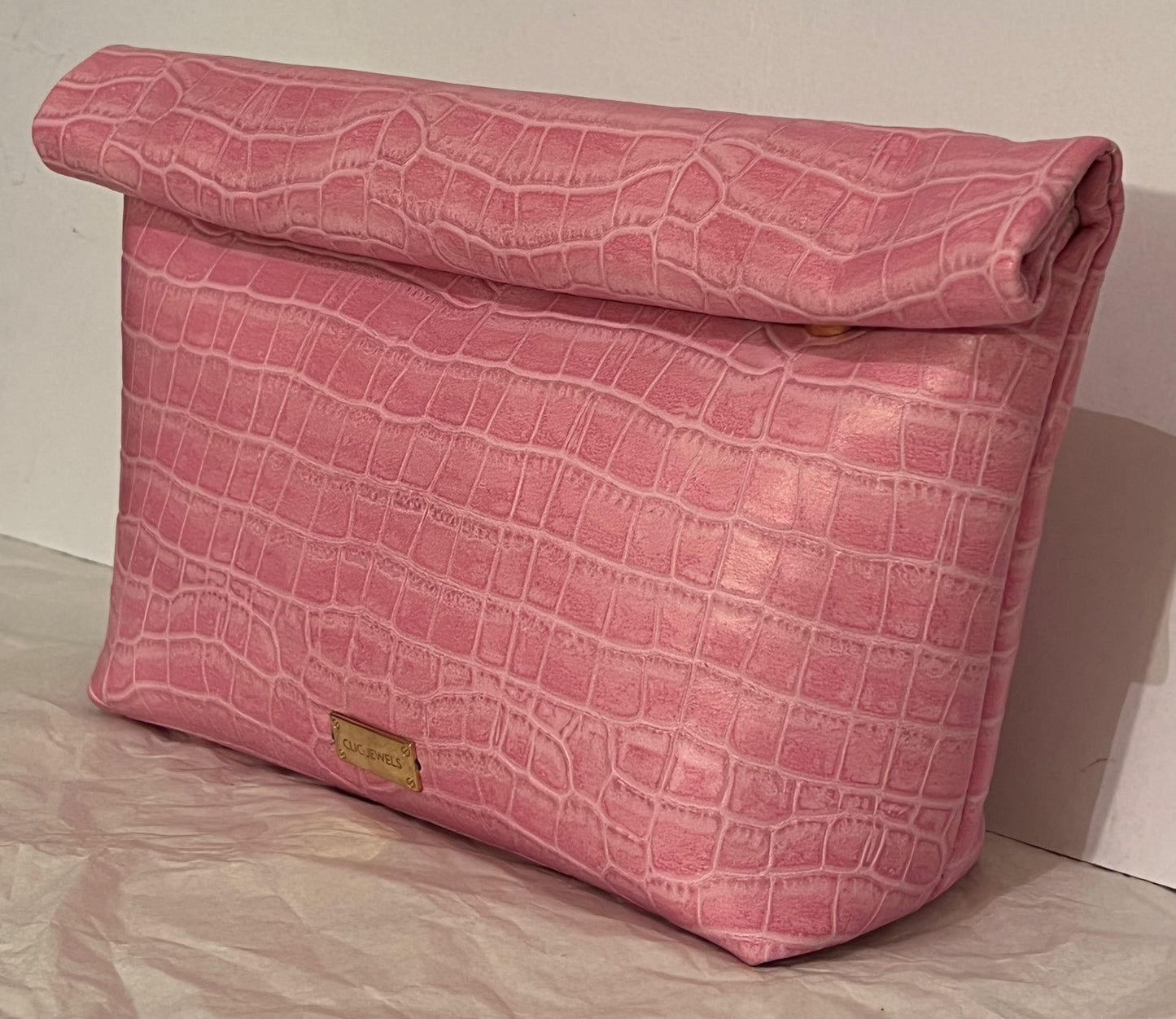 Lunchbag (pink croco genuine leather)