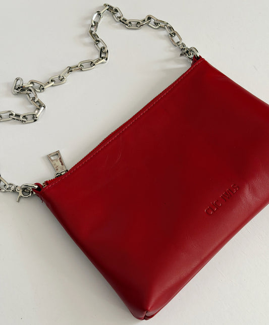 ZIPPER CLUTCH (red smooth genuine leather)