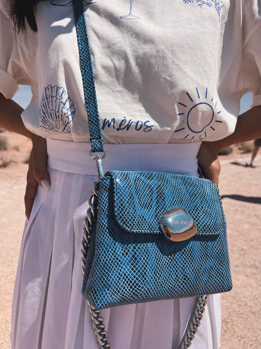 MAYA MINIBAG (royal blue snakeprint goatskin finest suede leather)-Limited