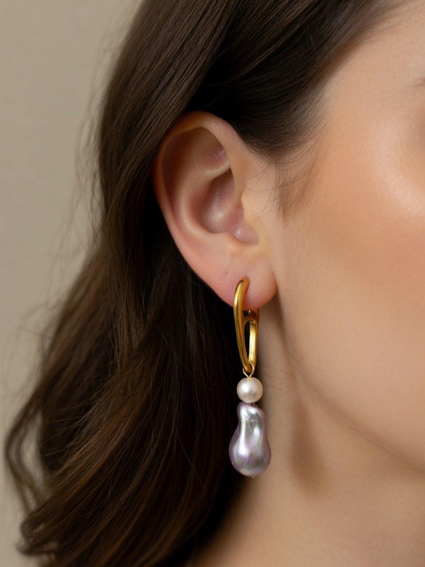 BIG LILAC PEARL EARRINGS (ζευγάρι)