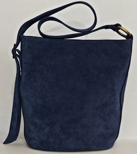SANDRA BUCKETBAG (navy blue suede genuine leather)