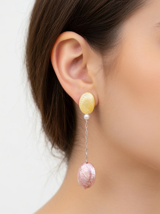 YELLOW & PINK SHELLS EARRINGS (ζευγάρι)