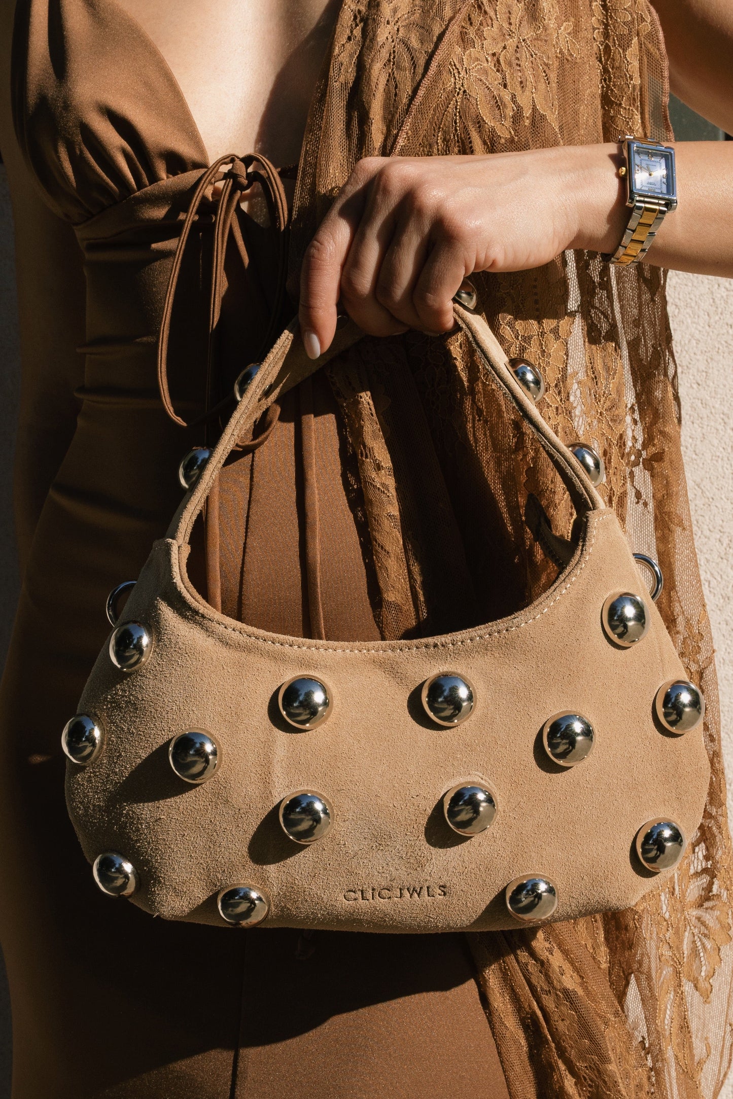 CANDY MINI STUDS (mocha suede genuine leather)