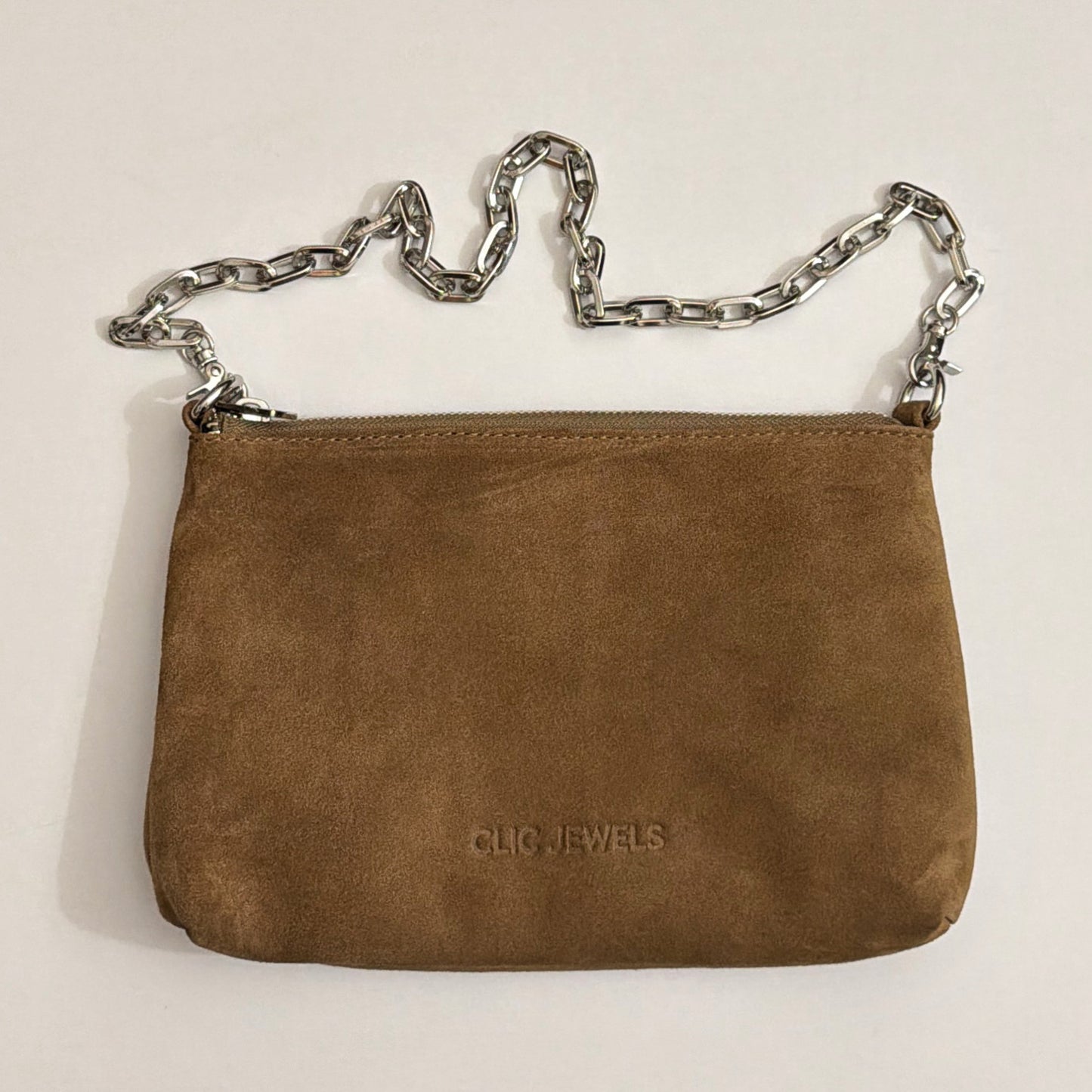 ZIPPER CLUTCH (mocha suede genuine leather)