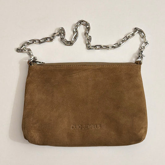 ZIPPER CLUTCH (mocha suede genuine leather)