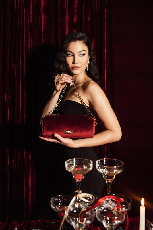 BARREL BAG (bordeaux velvet)