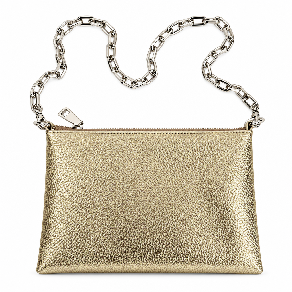 ZIPPER CLUTCH (platinum gold dolaro genuine leather)