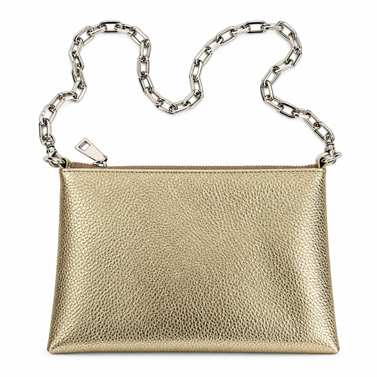 ZIPPER CLUTCH (platinum gold dolaro genuine leather)