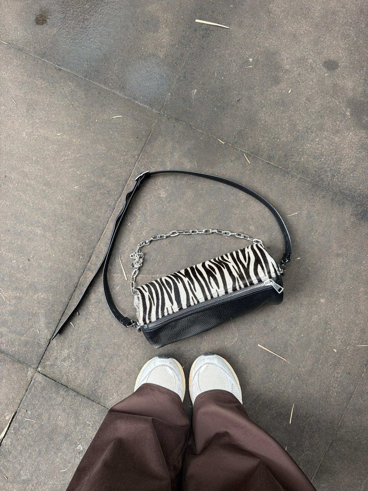 Barrel Bag (zebra ponyskin/black dolaro genuine leather)