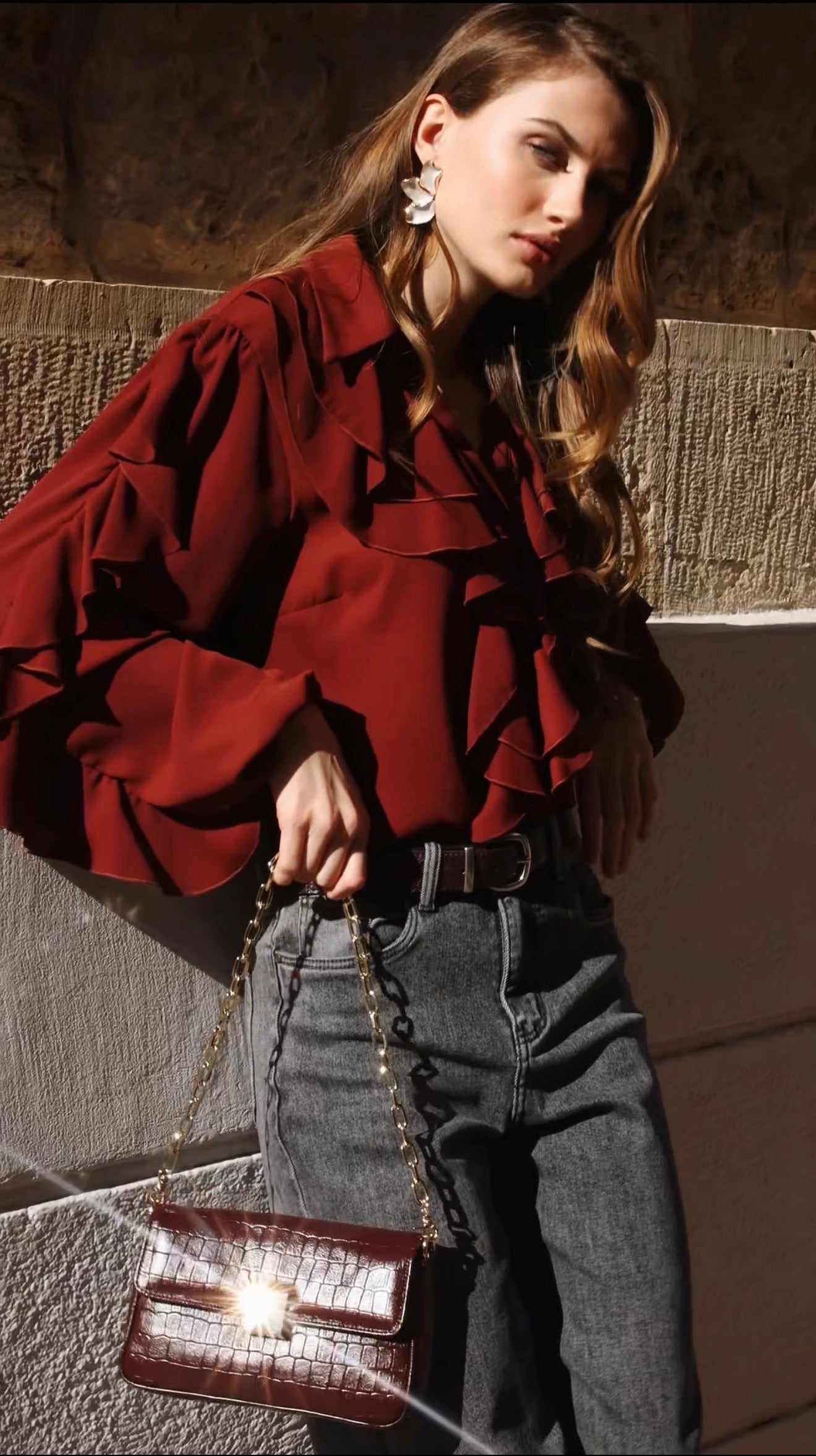 NEIRA MINI (bordeaux croco genuine leather)