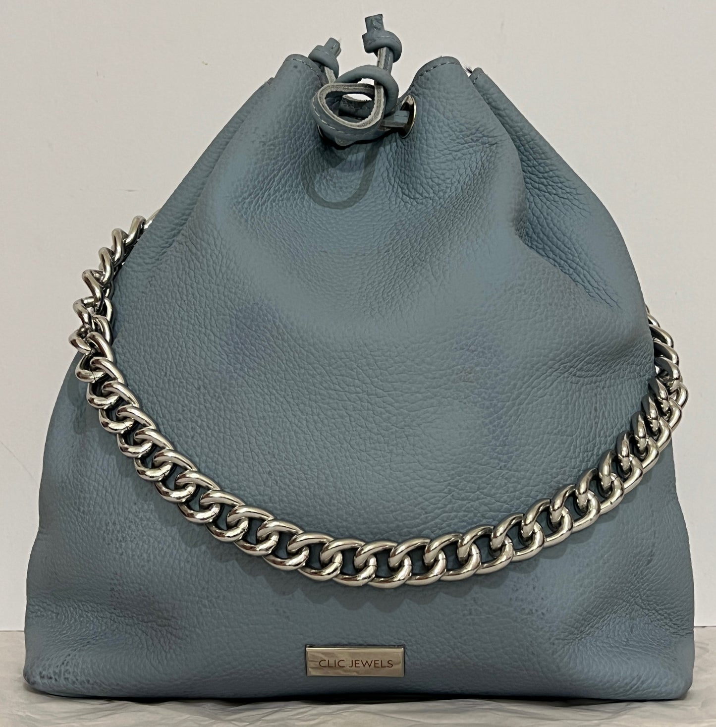 Backpack/bucketbag (light blue dolaro genuine leather)