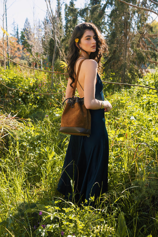 ZOE BACKPACK/BUCKETBAG (brown suede combo genuine leather)